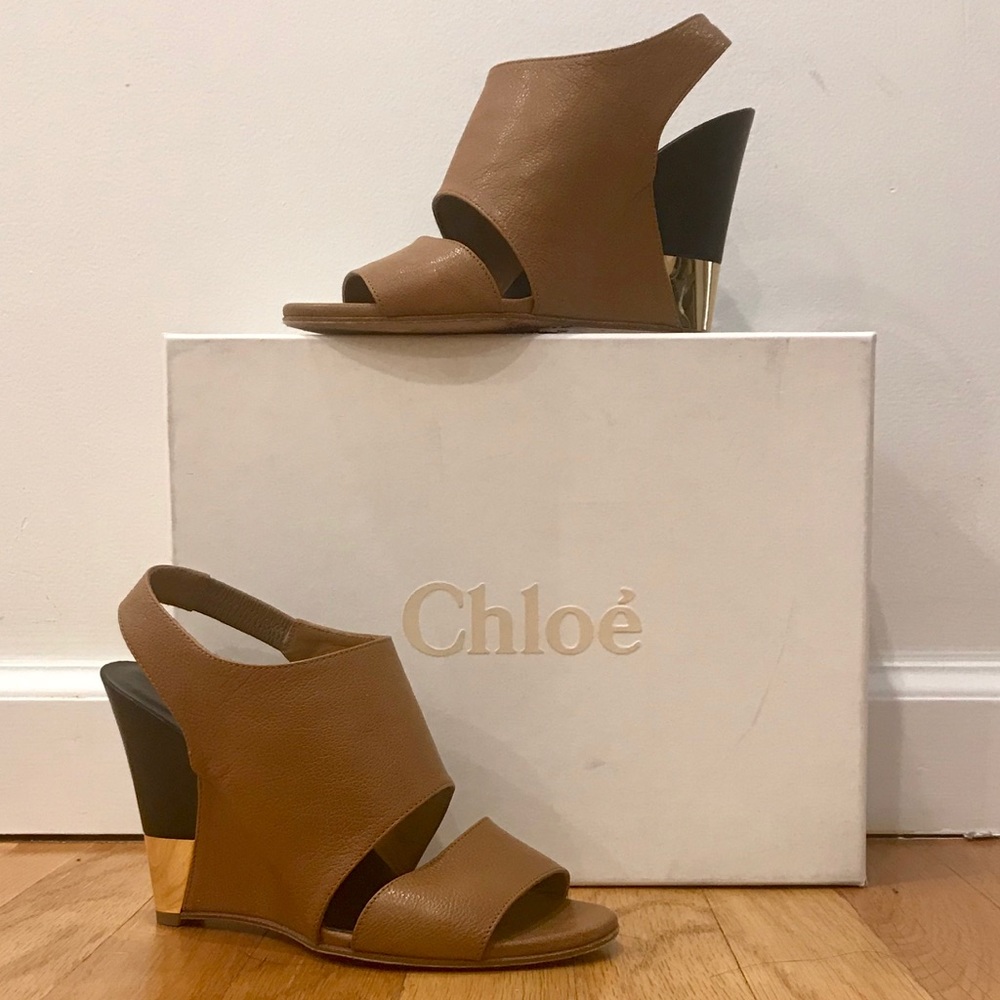 CHLOE Estel Leather Slingback Wedge Sandal